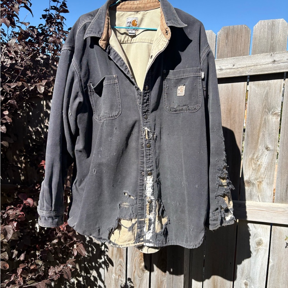 Distressed Carhartt Black Jacket with Collar